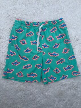Chubbies Boys Medium 10/12 The Apex Swimmer Classic Swim Trunks Sharks Neon